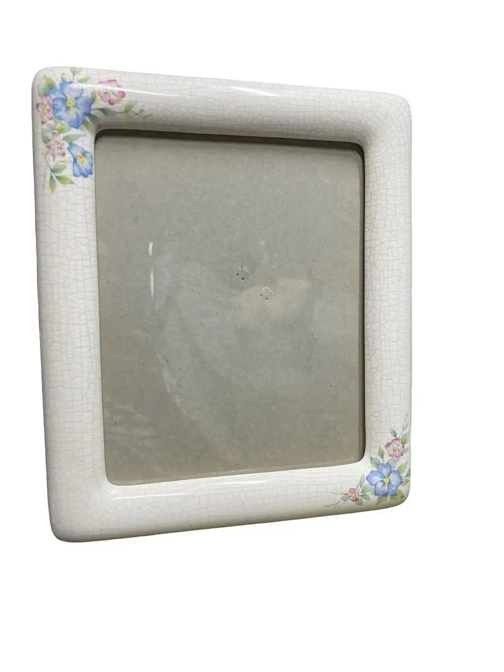 Vintage Burnes of Boston White Crackle Floral Ceramic Picture Frame fits 8x10